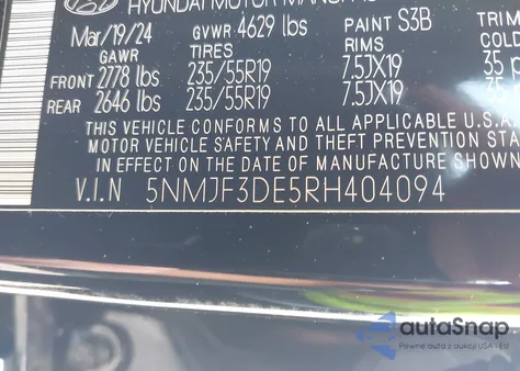2024 Hyundai Tucson Sel z USA, uszkodzony, nr VIN 5NMJF3DE5RH404094